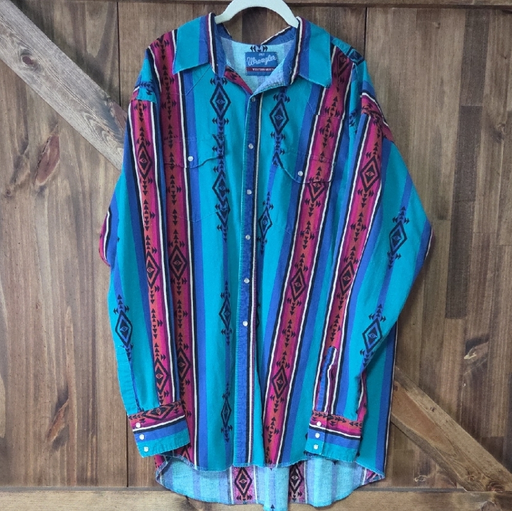 Wrangler Teal and Red Striped Western Shirt